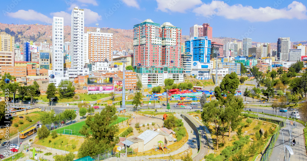 Naklejka premium Bolivia La Paz skyscrapers of the Belen district