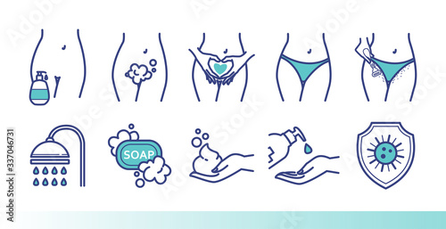 Intimate hygiene. Vector set of female means personal hygiene products