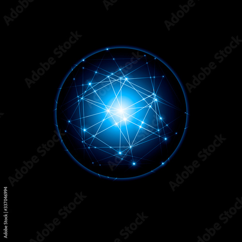 Abstract background. Abstract glowing ball, Covid-19, virus, coronavirus, abstract internet symbol, communication, technology.