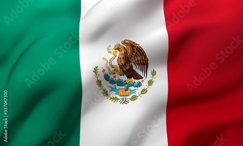 Flag of Mexico blowing in the wind. Full page Mexican flying flag. 3D illustration. photo