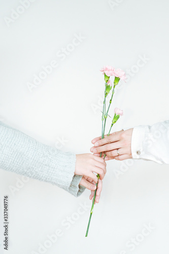 カーネーションを贈る手