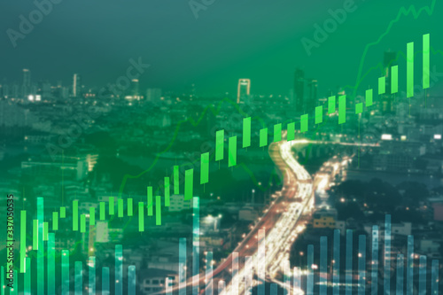 business financial graph, price up trend and cityscape view