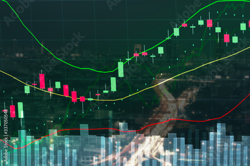 business financial graph or stock market exchange chart with cityscape view