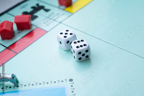 Colored Board game figures on the playing field, Board game, soft focus