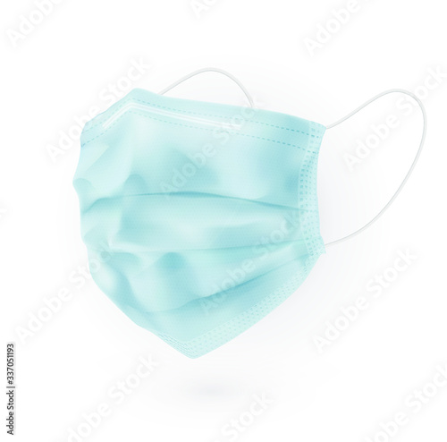 Medical surgical mask with ear straps. Realistic 3d vector illustration. Procedure mask to cover mouth and nose to protect from virus and bacteria.