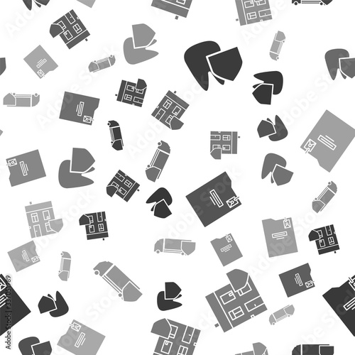 Set Tooth with shield, House with shield, Personal folder and Delivery cargo truck with shield on seamless pattern. Vector