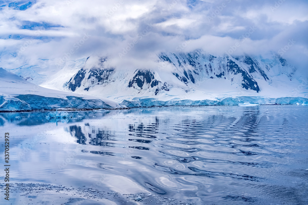 Snow Mountains Blue Glaciers Refection Dorian Bay Antarctica
