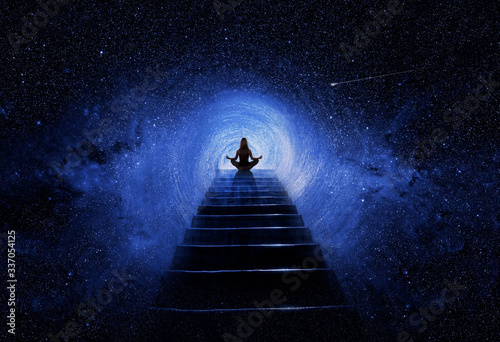 Photography Woman in yoga pose at top of stair