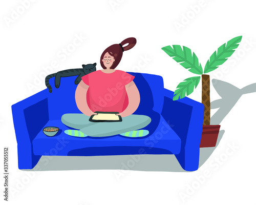 illustration, working from home, home office in isolation and quarantine. Household chores