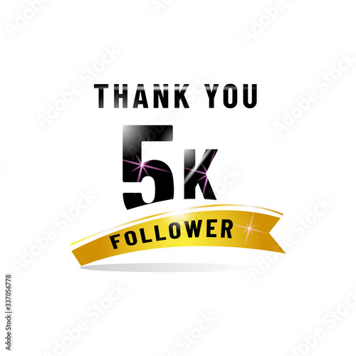 Golden thank you 5 k follower poster design isolated on white
