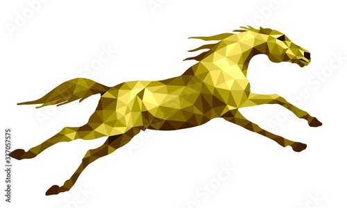 galloping Golden horse isolated image in a low poly style on a white background	