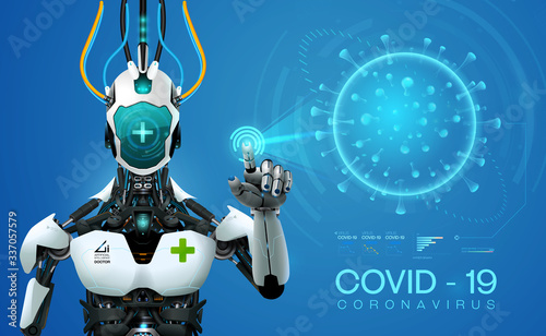 ai robot mediic with corona virus covid 19covid analysis outbreak on earth 3d style photo