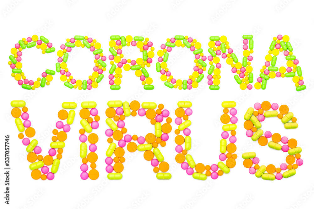 Naklejka premium Coronavirus is a word from tablets