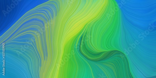vibrant background graphic with elegant curvy swirl waves background design with blue chill, light sea green and yellow green color © Eigens
