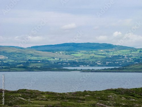 Hazy Irish Landscape, Bantry Bay with Fields and Hills