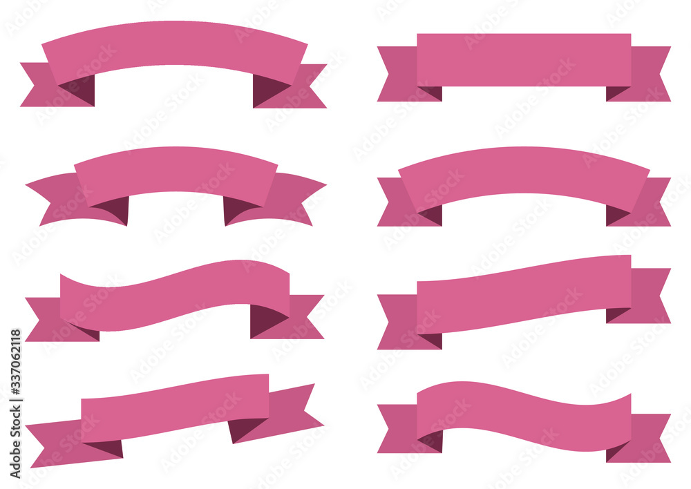 Set of pink ribbons.Retro ribbon banners.