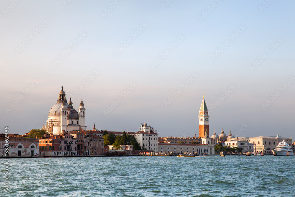 sunset on  Grand canal and bell tower of San Marco, Venice