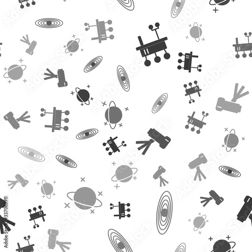 Set Mars rover, Planet, Telescope and Planet on seamless pattern. Vector