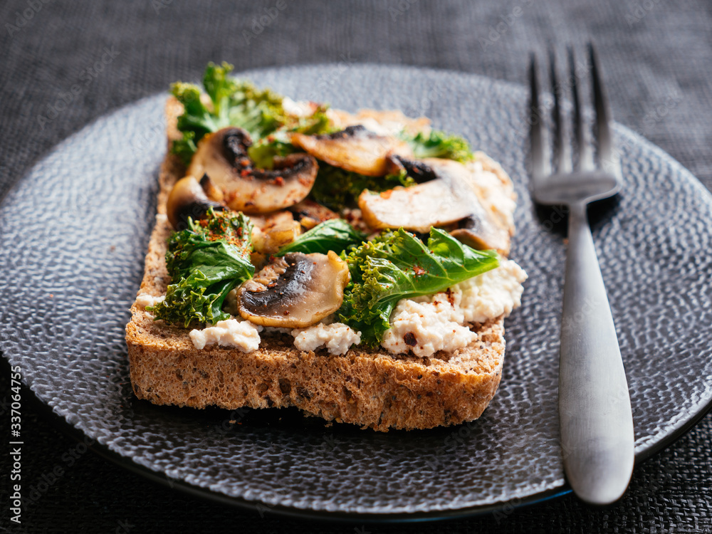 Vegan Ricotta, Mushrooms and Kale on Toast Vegan Ricotta, Mushrooms and Kale on Toast