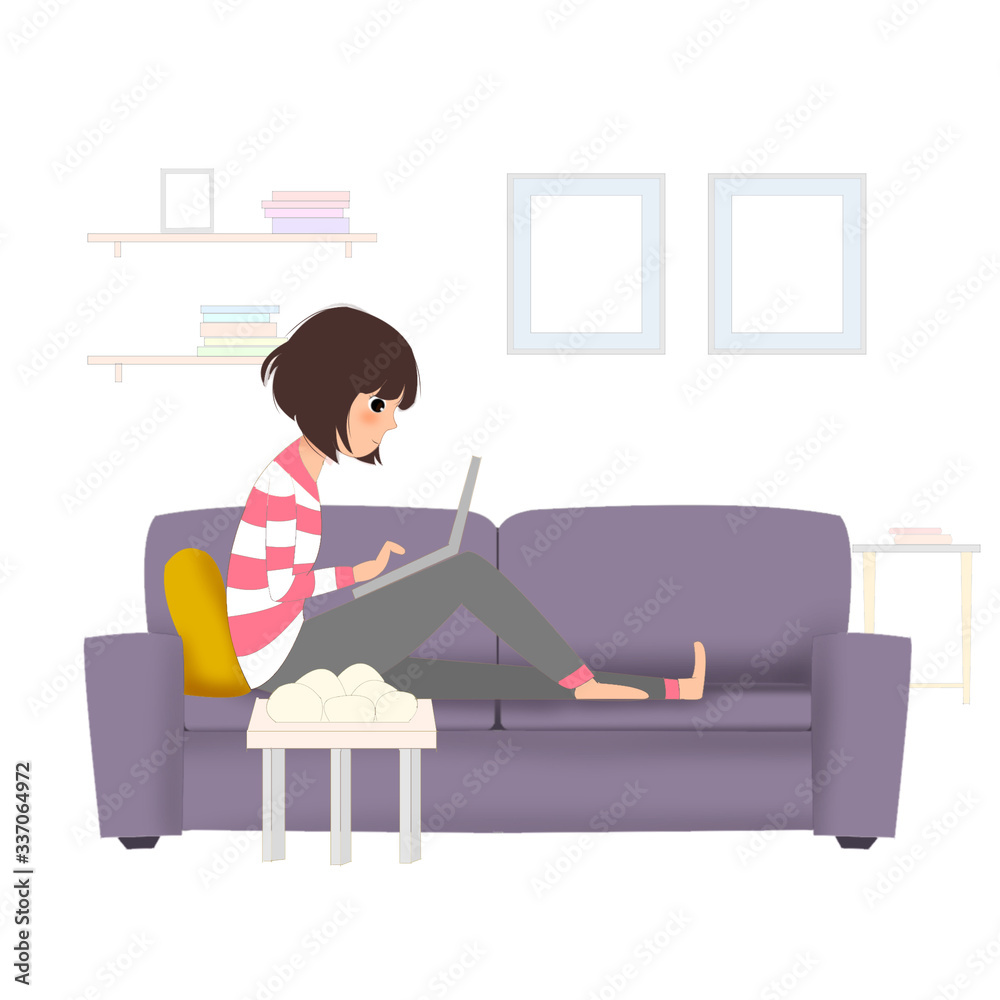 at Home, computer, business, people, laptop, icon, technology, communication, office, internet, woman, illustration, tv, person, businessman, sitting, social media, meeting, 3d, isolated, television, 