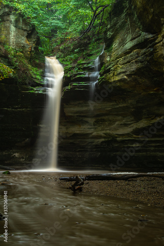 Water in full flow after heavy fall rain. Ottawa canyon, starved rock state park, Illinois.