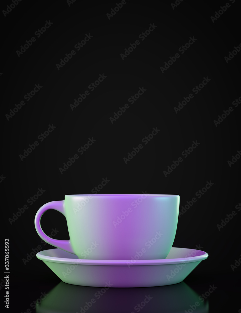 Mug and saucer on a dark background. With copyspace Mug and saucer on a dark background. With copyspace