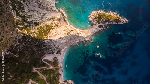 Petani beach - Kefalonia,Greece aerial shot taken with a drone at sunset