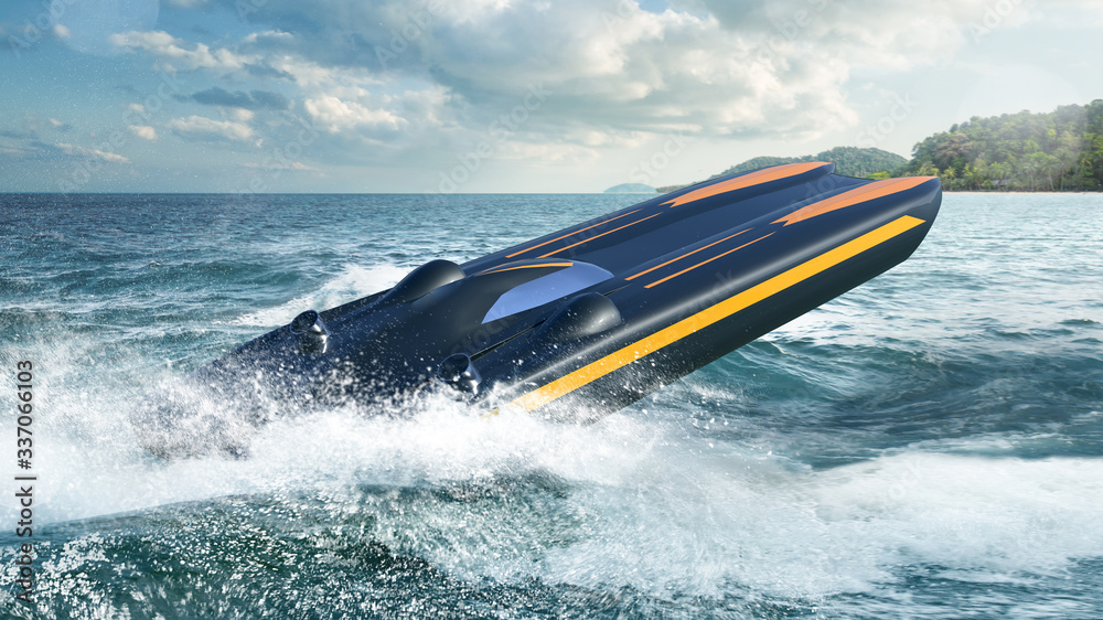 Fototapeta premium Super boat speed racing. Render 3d. Illustration.