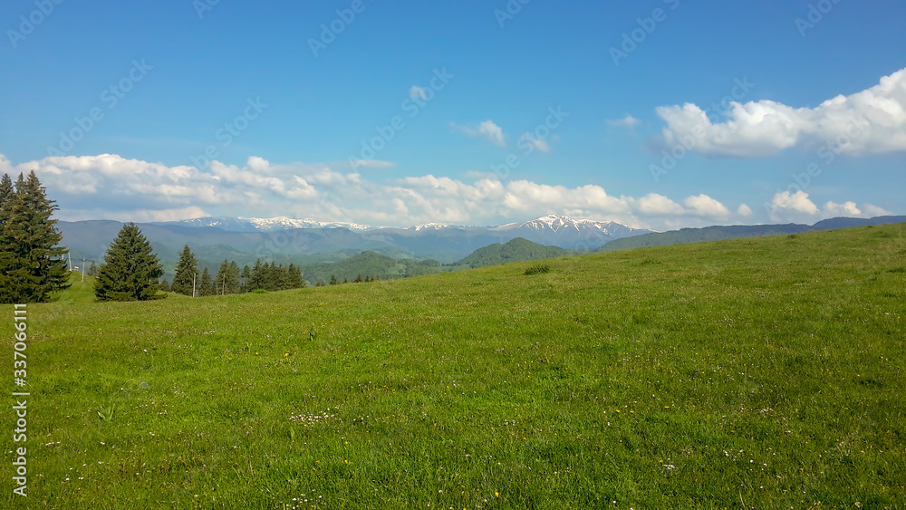 mountain landscape in the spring with the Alps mountains mountain landscape in the spring with the Alps mountains