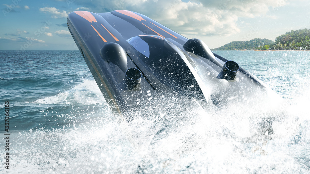 Obraz premium Super boat speed racing. Render 3d. Illustration.