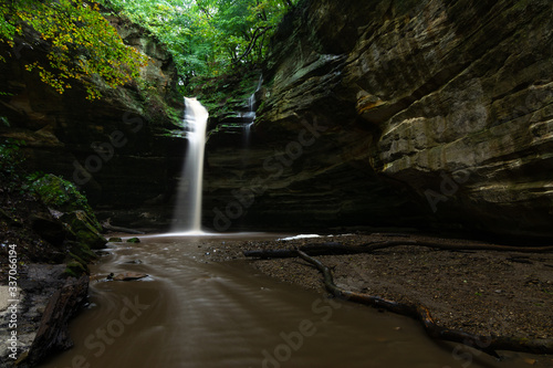 Water in full flow after heavy fall rain.  Ottawa canyon  starved rock state park  Illinois.