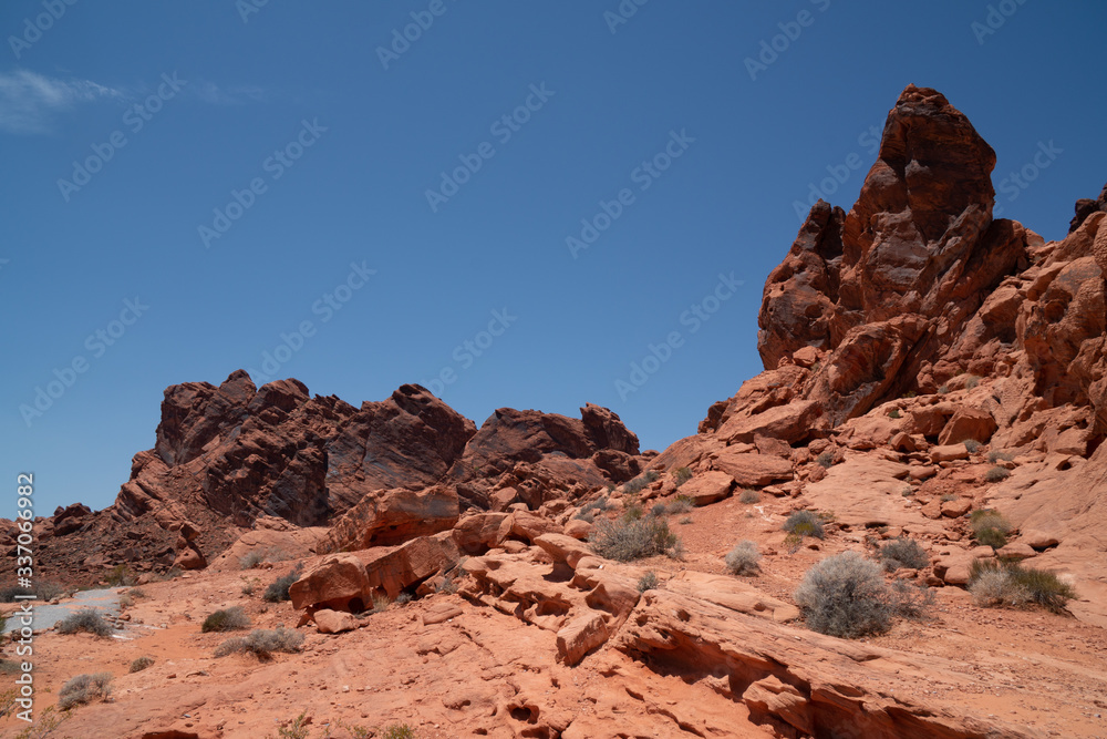 Rock formations at the Valley of Fire State Park outside of Las Vegas Nevada on a sunny day