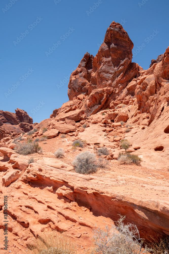 Rock formations at the Valley of Fire State Park outside of Las Vegas Nevada on a sunny day