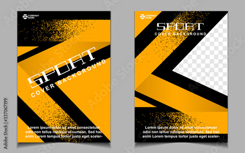 Black and orange dynamic shapes colors cover a4 template background. Vector layout design with sport style can use for gym promotion, poster tournament, invitation cup event, banner championship.