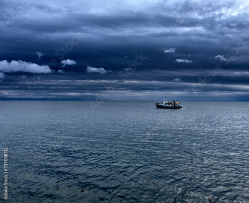 Lake Baikal. Ships come in a beautiful quiet  cove  for an overnight stay and fishing.
