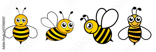 Group cartoon happy bees icon illustration isolated on white