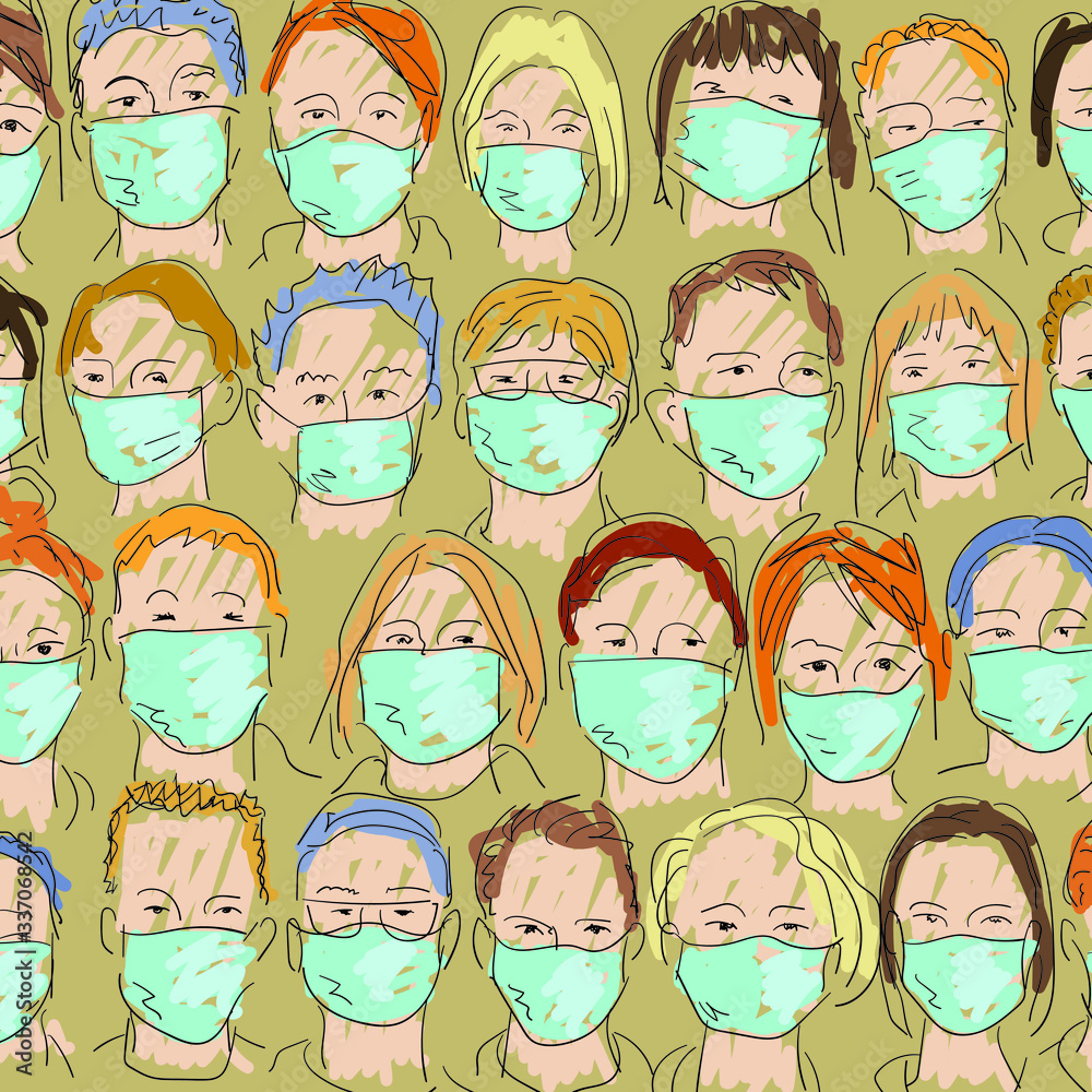 vector drawing with many faces with masks to protect the virus vector drawing with many faces with masks to protect the virus