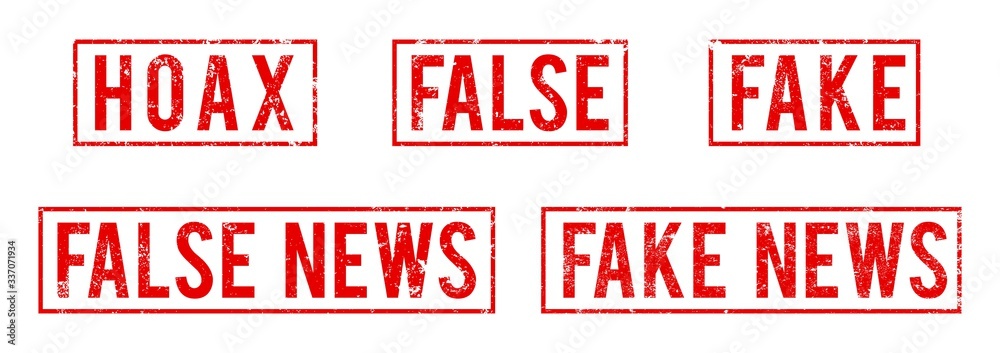 Hoax False News Fake News Stamp Vector in Red Color Isolated on White Hoax False News Fake News Stamp Vector in Red Color Isolated on White