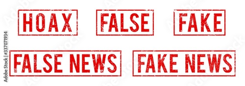 Hoax False News Fake News Stamp Vector in Red Color Isolated on White