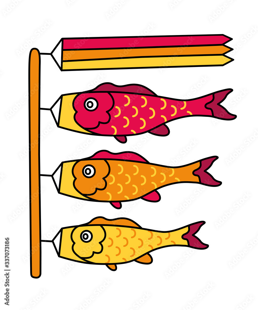 Koinobori. Traditional japanese fish flags. Fish Kites. Koi carps. Cartoon  vector illustration. Stock Vector
