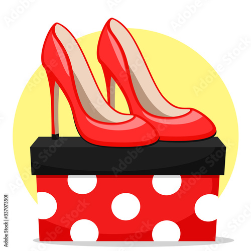 Red womens high heel shoes with box on white