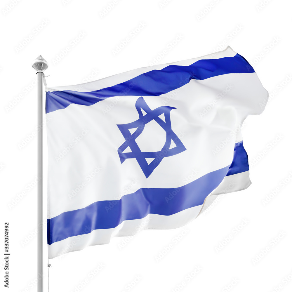 Israeli flag on flagpole isolated with clipping path