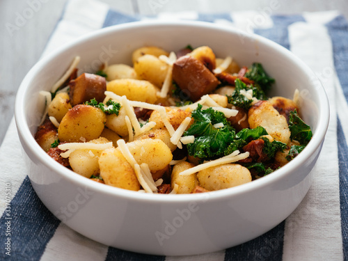 Gnocchi with Vegan Sausage, Kale and Sun-dried Tomatoes
