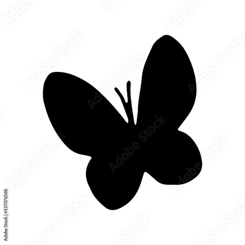 Super cute, adorable butterfly for spring design. Funny, hand drawn illustration in doodle style for poster, banner, print, menu, decoration kids playroom or greeting card.