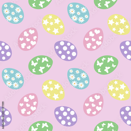 pastel colorful eggs easter holiday seamless pattern on a pink background vector
