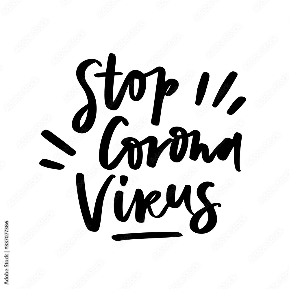 Covid-19 prevention cute hand drawn sticker, coronavirus quarantine illustration. Lettering phrase - Stop coronavirus. Covid-19 prevention cute hand drawn sticker, coronavirus quarantine illustration. Lettering phrase - Stop coronavirus.