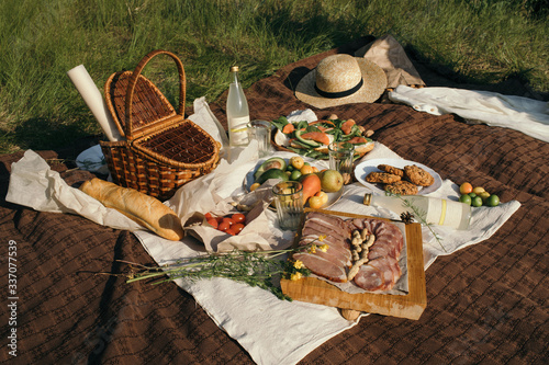 Rug full of tasty snack serving for picnic