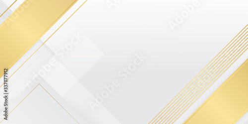 Abstract gold and white background. Grey silver abstract luxury background with bronze outlines. Tech geometric background with abstract golden and grey rectangles. Vector banner design