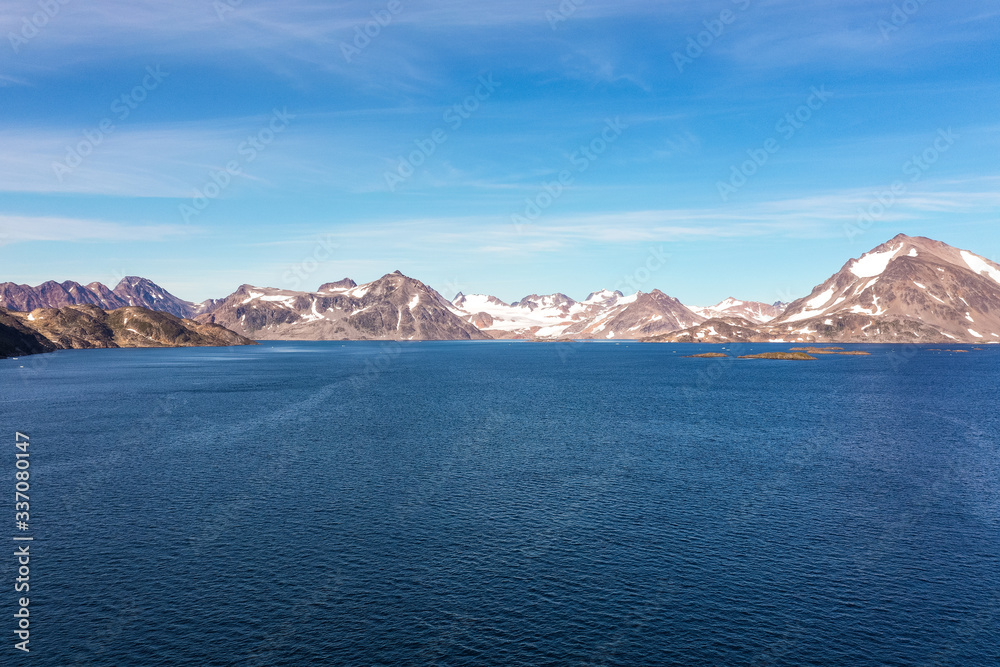 Glaciers seen in the distance of a beautiful Greenland landscape