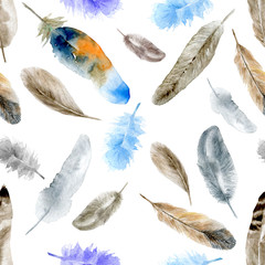Papier peint photo Plumes aquarelles patrons Plumes aquarelle motif blanc épuré  © LINE 2 LINE
